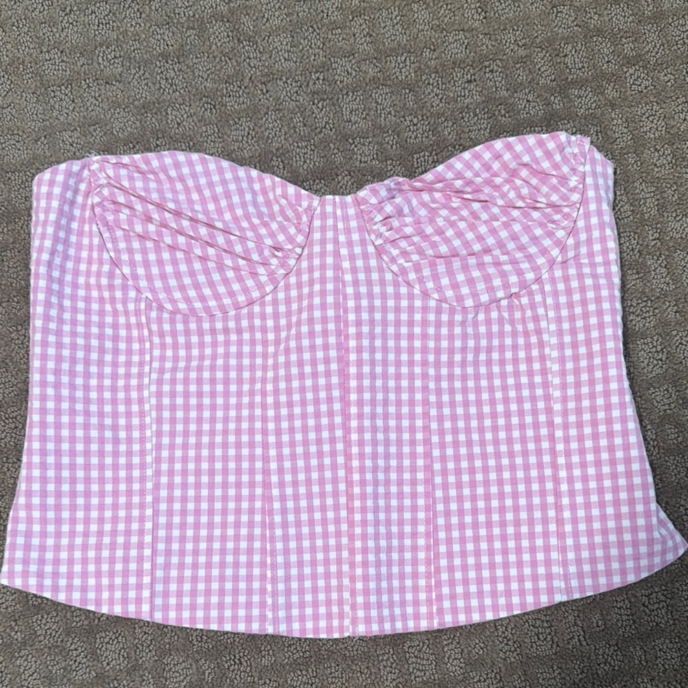 Pink Gingham Bustier Top